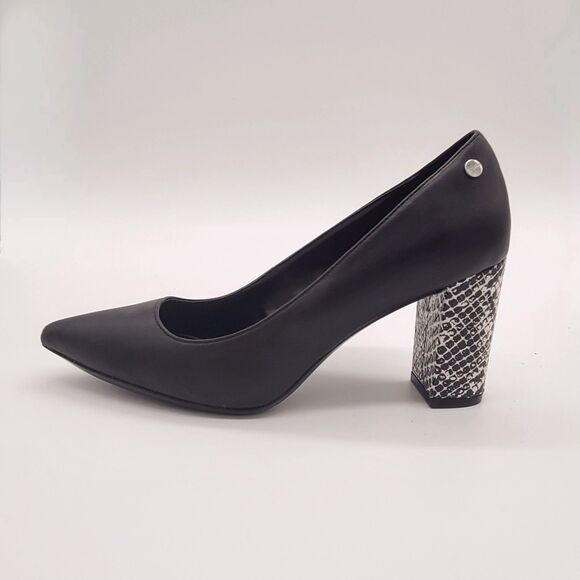 Calvin Klein NEW Eviti Black Leather Snakeskin 3.5" Block Heels Size 6.5 M - Picture 1 of 8